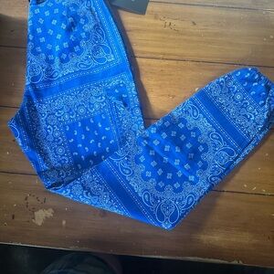 American Bazi Blue Bandana Paisley Joggers, NWT